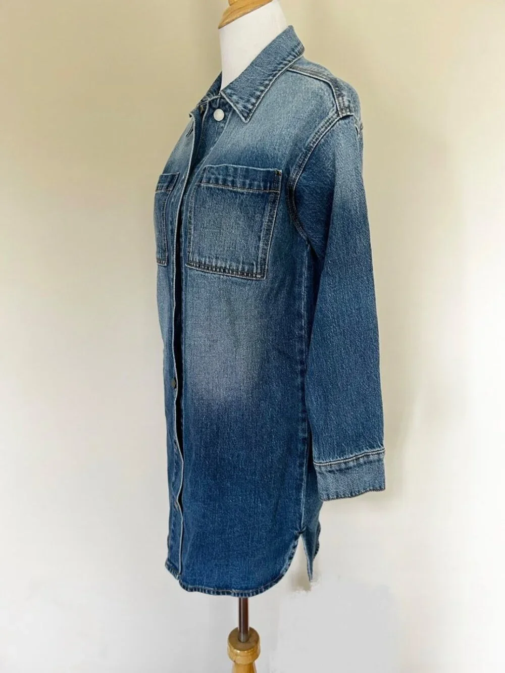 Evereve Blue Denim Shirt Dress Long Sleeve Button Front Size XS Women's - Picture 3 of 6